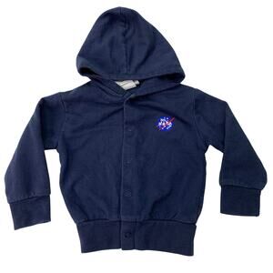 VTG Nasa Souvenir 6-9M Blue Long Sleeve Full Zip Hoodie Sweatshirt Button Up